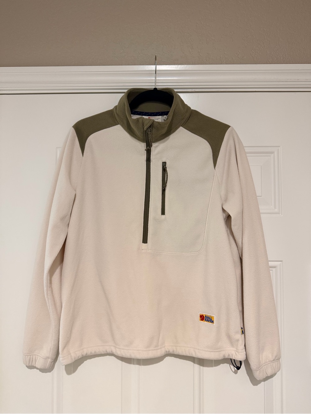 Fjallraven Cream and Olive Quarter-Zip Fleece Pullover